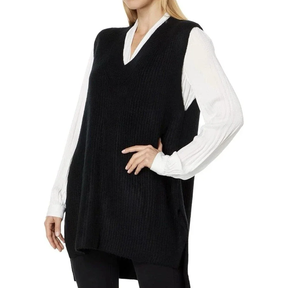 Vince Camuto Womens Knit V-Neck Sweater Vest Black XL - Picture 1 of 3